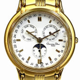 Christian Dior Moon Phase Triple Calendar Watch, Total Weight 70.6g, GP (Gold Plated) finish, Quartz movement, White dial, Item No. 61.271 — Good