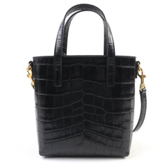 SAINT LAURENT 712367 Mini Toy Shopping Leather Crocodile Embossed 2-Way Handbag/Shoulder Bag, Black, with Box and Dust Made in Italy, Women's — Like New