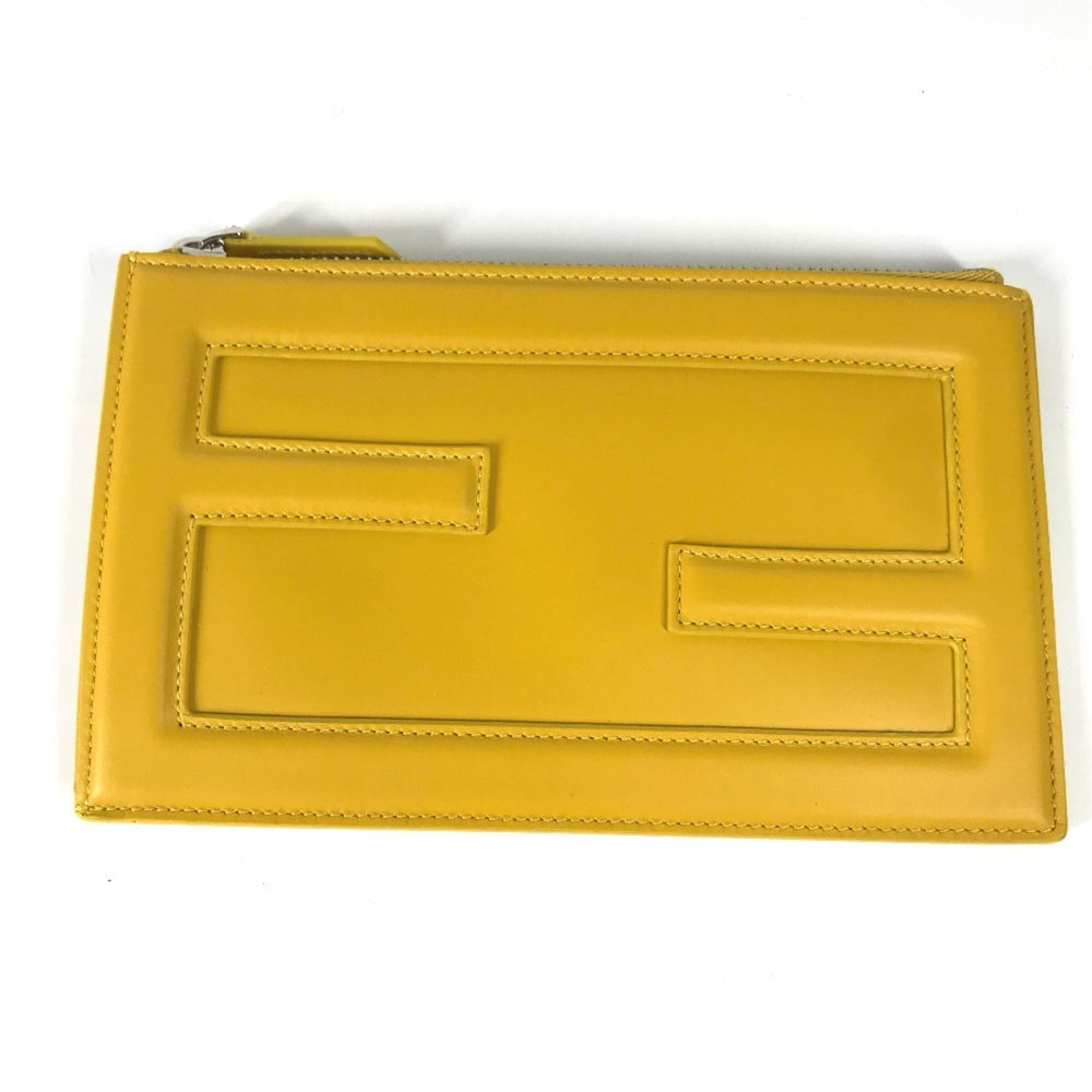 FENDI 7N0114 Pouch Clutch Bag Leather Women's Yellow — New - Store Return