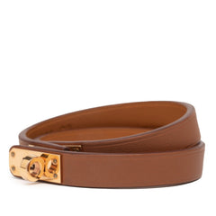Hermes Hermès Mini Kelly Double Tour Bracelet in Brown with Gold Hardware and Swift Leather for Women — Like New