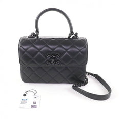 CHANEL Trendy CC Lambskin Leather Top Handle Matelassé Chain Shoulder Bag, Black with Hardware, Made in Italy, Women's — Like New