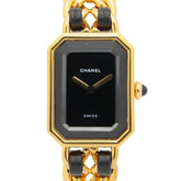 Chanel CHANEL Première S Watch, Gold Plated (GP), Leather Strap, Women's, Black, H0001 — Very Good