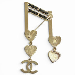 CHANEL L24A ABE085 Coco Mark Heart Musical Note Brooch, Gold Multicolor, Made in France, Women's, Comes with Box, Cute and Stylish, Highly Recommended! — Like New