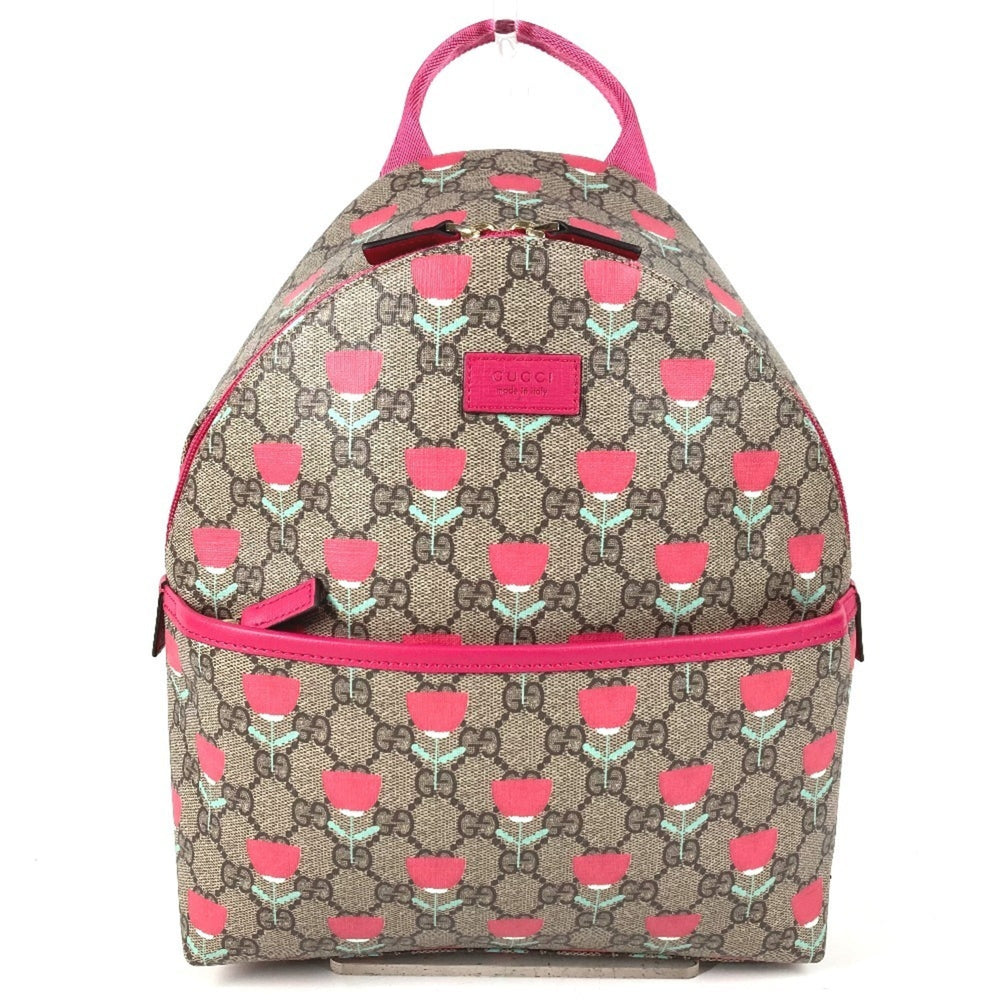 GUCCI 782708 Kim Seung-yeon GG Supreme Logo Flower Tulip Bag Backpack Rucksack Canvas Kids Beige Like New — Like New
