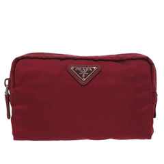 Prada 1N0021 Triangle Logo Nylon Red Cosmetic Pouch Handbag 0513PRADA — Like New