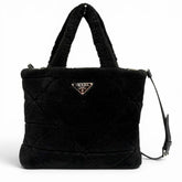 PRADA 1BG378 Triangle Logo 2-Way Shearling Fur Shoulder Bag with Pouch, Black, Made in Italy, Women's, Dust — Like New