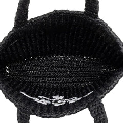 Prada Crochet Triangle Logo Plate Tote Bag Handbag Black Viscose Women's PRADA — Like New