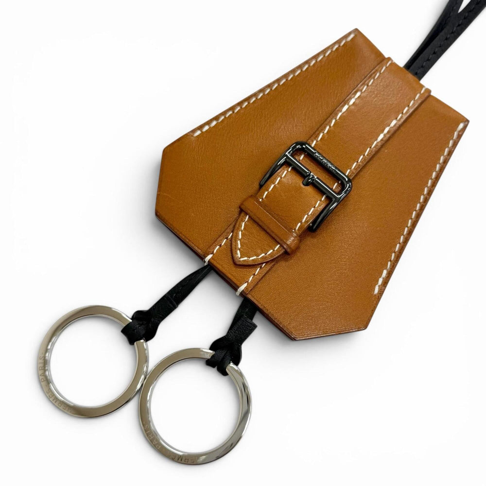 HERMES Hermes Clochette Buckle Long Necklace, Leather, Fauve Black, Silver Hardware, K Stamp, Current Model, Made in France, Men's, Comes with Box and Dust Bag — Like New