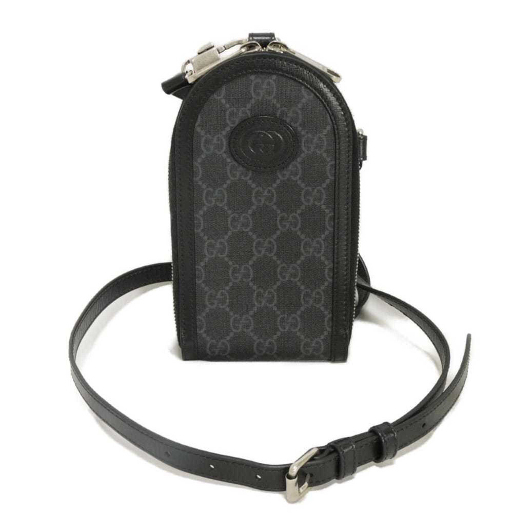 Gucci GG Supreme Shoulder Bag with Phone Holder, Double G Design, 2-Way, Interlocking G, Black, 724357 92TCF 1000, Men's/Women's — Like New