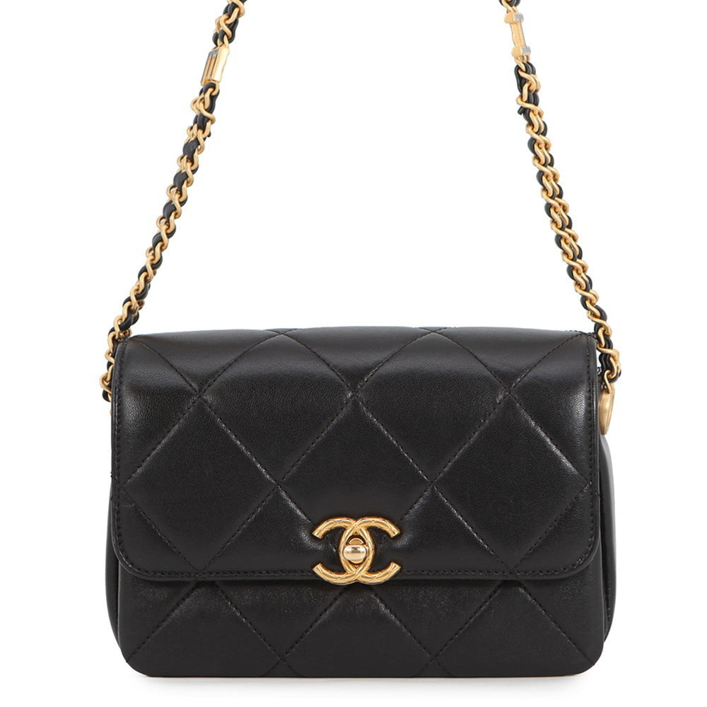 Chanel Chain Shoulder Bag Matelassé Mini Flap Coco Mark Lambskin AS4862 CHANEL Handbag Black Women's — Like New