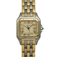 Cartier Panthère MM 3-Row Date Two-Tone Watch 83083244 Boys' Ivory YG Yellow Gold Quartz — Like New