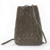 BOTTEGA VENETA Intrecciato Leather Shoulder Bag, Khaki, with Dust Made in Italy, Women's — Like New