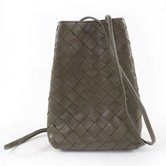 BOTTEGA VENETA Intrecciato Leather Shoulder Bag, Khaki, with Dust Made in Italy, Women's — Like New