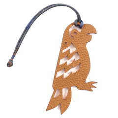 HERMES Petit H Leather Parrot Bag Charm, Brown and Orange, Made in France, Women's — Like New