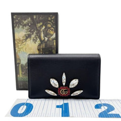 GUCCI GG Marmont Shoulder Bag 499782 Black Leather Women's Crystal Jewel Chain Wallet — Like New