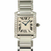 Cartier Tank Francaise SM WE1002S3 Ladies' Watch, Diamond Bezel, Ivory, 18K White Gold, Quartz — Like New