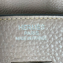 Hermes Birkin 35 handbag for women, with shield hardware, HERMES □P stamp, Taurillon leather, beige, 2012 model — Like New