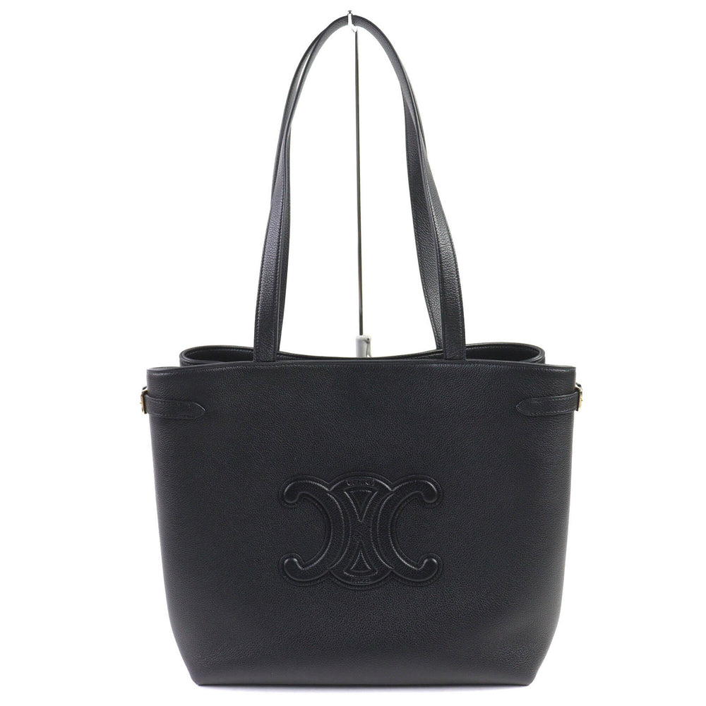 CELINE 11685 Cabas Anais Triomphe Medium Leather Tote Bag (Can be carried on the shoulder) Black, Made in Italy, Women's — Like New