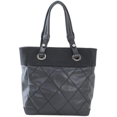 CHANEL Paris Biarritz Tote PM Black PVC Nylon Leather Bag Coco Mark A34208 T6222 — Like New