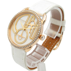 Hermes Arceau Grande Turarara Bride et Maure Watch, 18K Pink Gold (PG), Diamond, Leather Strap, Women's, White (AR12.671) — Very Good