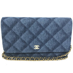 CHANEL AP0250 Long Wallet Chain Bag Matelasse Shoulder Denim Women's Blue — New - Store Return