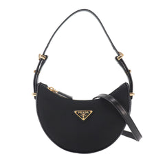 Prada Arque Small 2-way Hand/Shoulder Handbag, Nylon and Leather, Black, 1BC194, Gold Hardware — New - Store Return