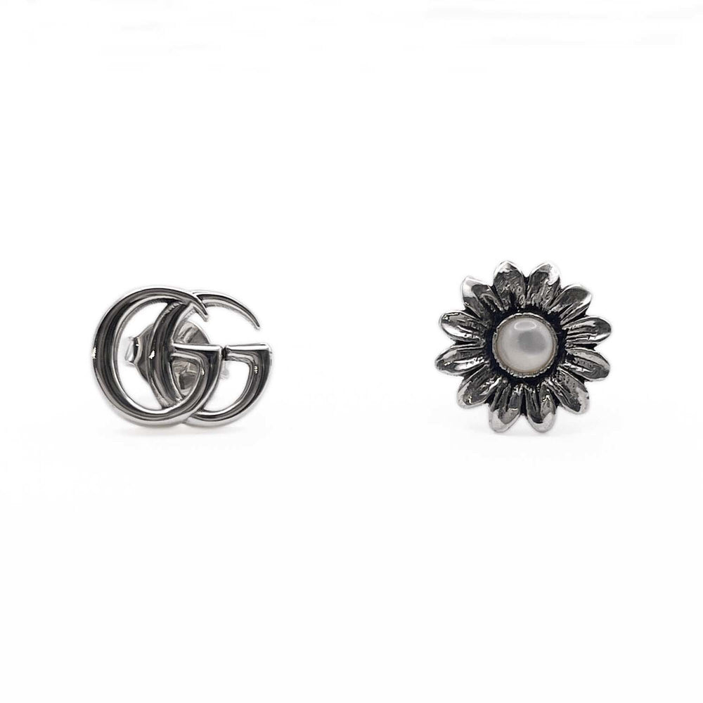 GUCCI Double G Logo Flower Earrings GG SV925 Shell Silver Women's — Like New