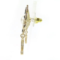 CHANEL A22K GP Coco Mark Flower Rhinestone Faux Pearl Swing Earrings (Pair) Gold Black Made in France Women's Stylish and Cute Recommended ◎ — Like New