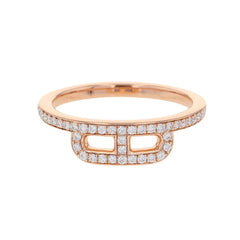 Hermes Link d'Hermès Ring, 52 Diamonds (0.22ct total), 18K Pink Gold, Ring Size 50 — Like New