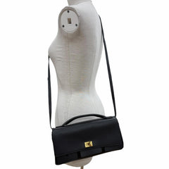 BALENCIAGA 834943 Bel Air Small Clutch Bag, 2-Way Leather Shoulder Black, Made in Italy, Women's, with Dust Bag — Like New