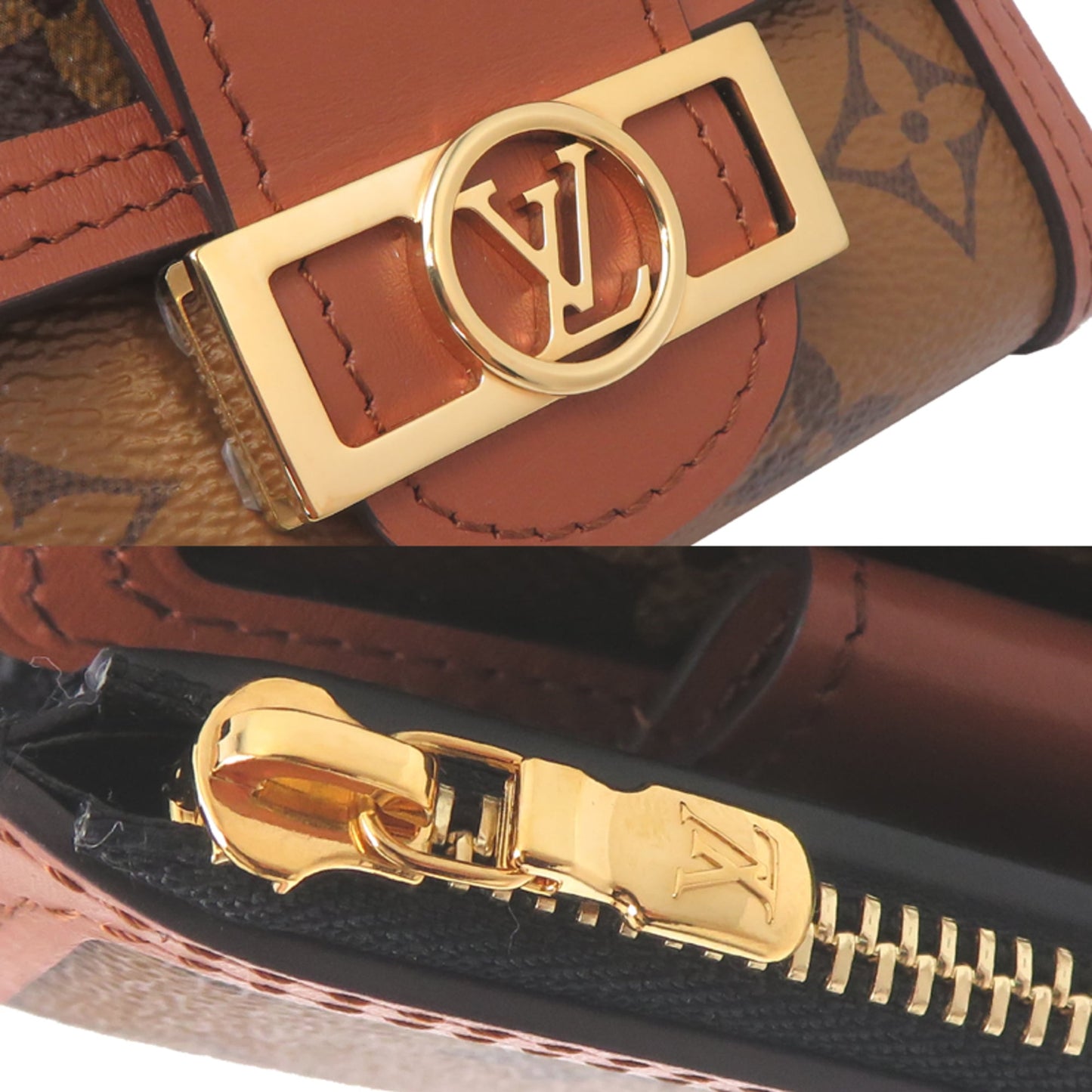 Louis Vuitton Portefeuille Dauphine Compact Women's Tri-fold Wallet M68725 Monogram Reverse Brown