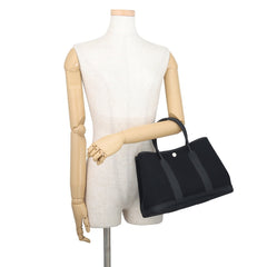 Hermes Garden TPM Tote Bag, Black Toile Chevron Negonda, C Stamp, Black, Garden, Handbag, Women's HERMES — Like New