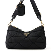 Prada Shoulder Bag, Quilted Triangle Nylon, 1BC232, PRADA, Black, Handbag, PRADA — Like New