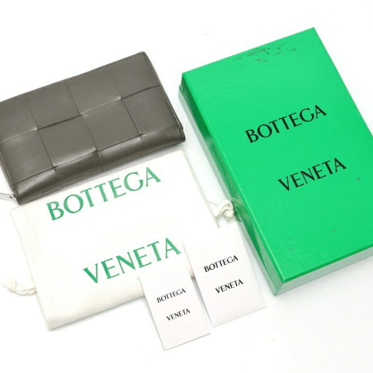 Bottega Veneta Cassette Zip Around Wallet 814649 Calf Leather Gray S-159381