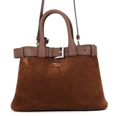 Prada handbag, buckle, medium suede, 1BA434, PRADA 2-way shoulder bag — Like New