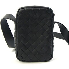 Bottega Veneta Intrecciato Shoulder Bag 743214 Black Leather Crossbody Pouch Smartphone for Men and Women BOTTEGA VENETA — Like New