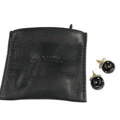 08A CHANEL Coco Mark Rhinestone Ball Stud Earrings, Black, Women's — Like New