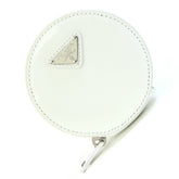 Prada Mini Pouch Wallet/Coin Case 1TL431 White Leather Coin Purse Accessory Bag Charm Round Keychain Triangle Plate PRADA | Handbag Attachment Carabiner — Like New