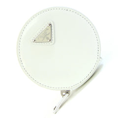 Prada Mini Pouch Wallet/Coin Case 1TL431 White Leather Coin Purse Accessory Bag Charm Round Keychain Triangle Plate PRADA | Handbag Attachment Carabiner — Like New