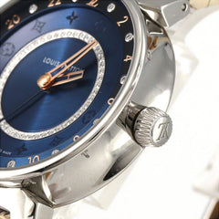 Louis Vuitton Tambour Dual Time 12P Circle D QA142 Stainless Steel Quartz Watch — Very Good