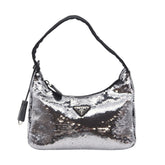 PRADA Nylon Re-Edition Sequin Hobo Handbag WS22477 Silver Black Women's — New - Store Return