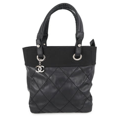 Chanel Paris Biarritz Tote PM Matelassé Coco Mark A34208 CHANEL Black Handbag Women's — Like New