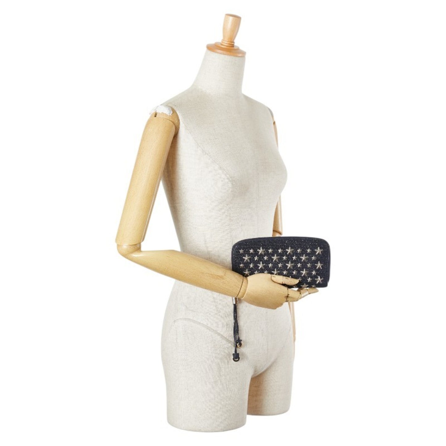 Jimmy Choo Star Studs Long Wallet Navy Canvas Leather Women's JIMMY CHOO