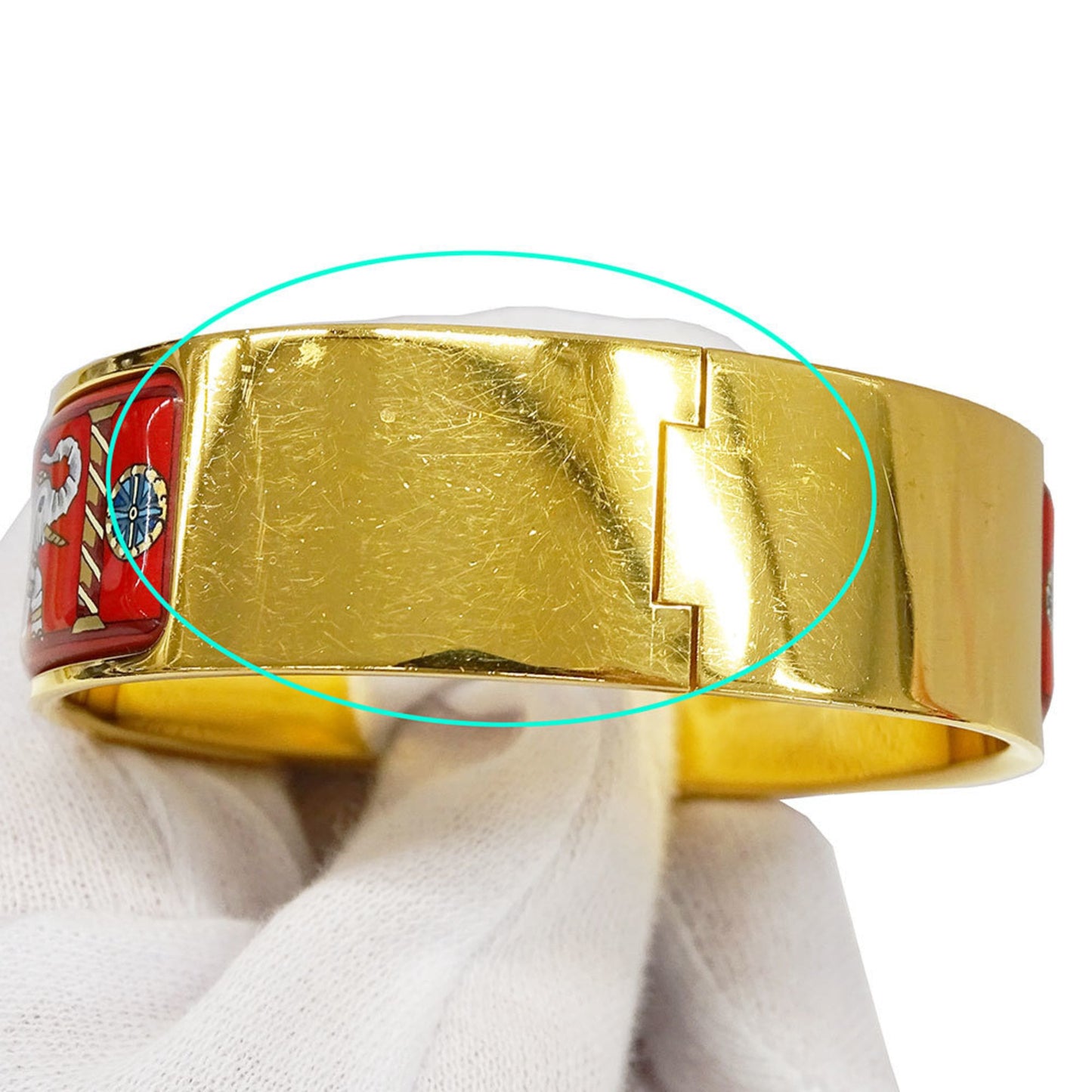 Hermès HERMES bangle for women, branded rocque enamel GM gold and red bracelet, elephant cloisonné.