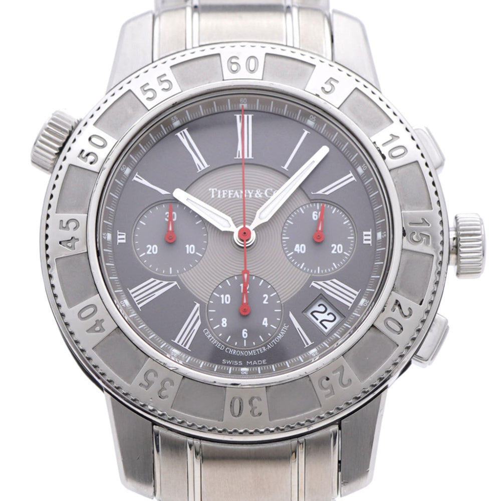 Tiffany & Co. T-57 Chronograph Watch with See-Through Back, Automatic, Stainless Steel, Gray, 0201, TIFFANY Co., Men's — Good
