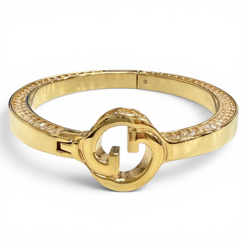 GUCCI Interlocking G Rhinestone Blondie Bangle Bracelet, Gold, Size S, Made in Italy, Women's, with Box and Dust Bag — Like New