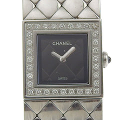 CHANEL Matelasse Watch Diamond Bezel H0489 Stainless Steel Quartz Analog Display Black Dial Women's I213024033 — Good