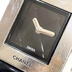 Chanel Matelassé Watch, Total Weight 27g, Stainless Steel, Genuine Leather Strap, Quartz Movement, Black Dial, H0116 — Good