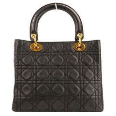 Christian Dior Lady Cannage Leather 2-way Handbag/Shoulder Bag, Black, Women's — Like New