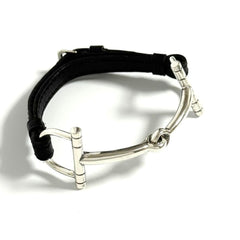 Hermes Horsebit Bracelet, Silver, Leather, Black, 16cm — Like New
